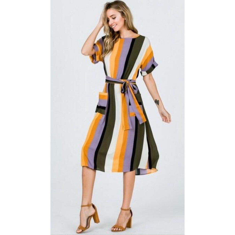 Multi Color, Stripe Pattern Maxi Dress